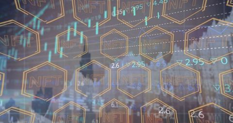 Digital Currency and NFT Market Concepts Over Cityscape