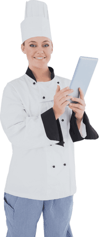 Confident Female Chef Holding Digital Tablet with Transparent Background - Download Free Stock Videos Pikwizard.com