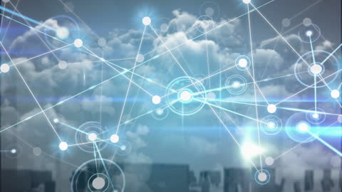 Network Connections with Cloud Interface at City Skyline