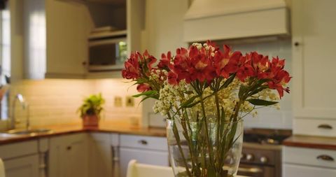 Elegant Alstroemeria Floral Arrangement in Modern Kitchen