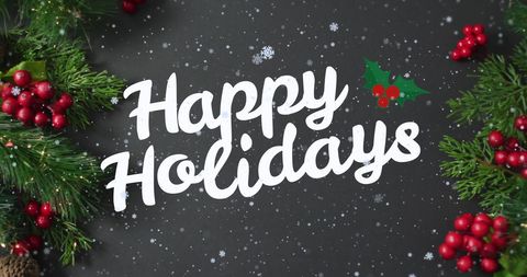 Festive happy holidays greeting with snowflakes and decorations