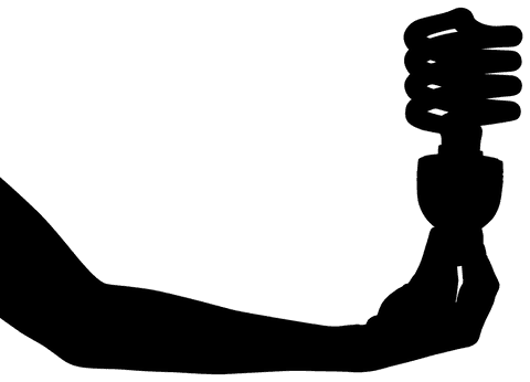 Transparent hand holding light bulb illustration