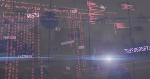 Cityscape with Digital Code Data Overlay