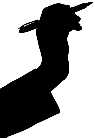 Silhouette of hand writing with marker on transparent canvas