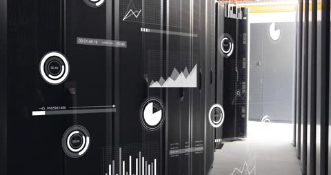 Data Analytics Interface Overlay on Server Racks
