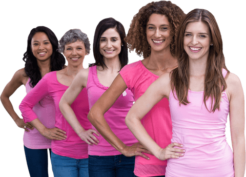 Diverse Women United in Transparent Pink for Breast Cancer Awareness