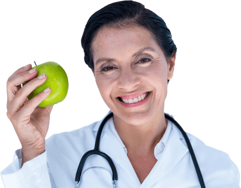 confident female doctor holding apple on transparent background - Download Free Stock Videos Pikwizard.com
