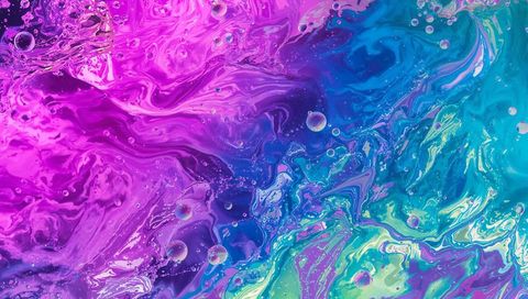 Vibrant Neon Marbled Liquid Flowing with Iridescent Bubbles and Glossy Swirls