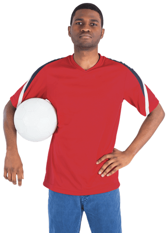 Confident Football Fan Holding Soccer Ball Transparent Background