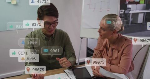 Discussing social media analytics with augmented data overlays in collaborative office meeting