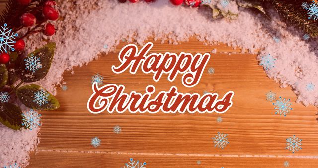 Happy Christmas Banner with Snowflakes and Holiday Decorations on Wooden Surface - Download Free Stock Images Pikwizard.com