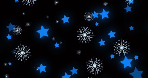 Festive Blue Stars and Snowflakes on Black Background
