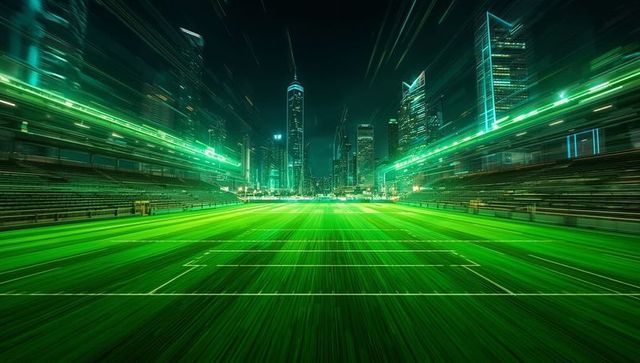 Glowing Futuristic Neon Urban Stadium at Night