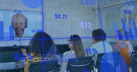 Business Team Analyzing Financial Data with Video Consultation