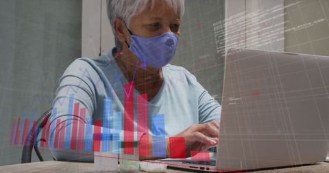 Senior Woman Analyzing Data with Transparent Charts