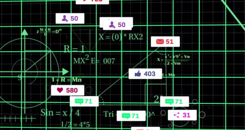 Social Media Notifications Amid Mathematical Graphs Background