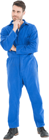 thoughtful male mechanic in blue coveralls in transparent background - Download Free Stock Videos Pikwizard.com