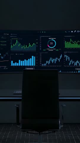 Vertical video displaying control room dashboards updating real-time analytics, gauges and charts