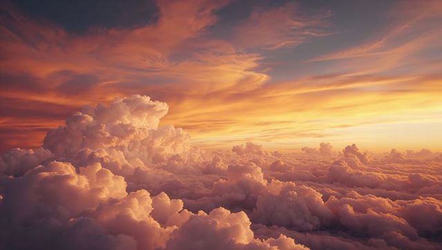 Radiant Cumulus Clouds at Sunset Above Expansive Cloudscape