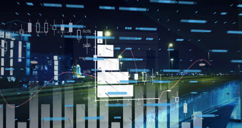 Dynamic Financial Data Overlaying Urban Cityscape Background