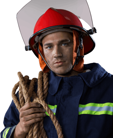caucasian male firefighter holding rope on transparent background - Download Free Stock Videos Pikwizard.com
