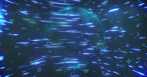 Futuristic digital network sphere with streaming data