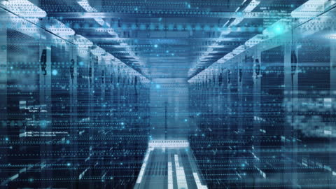 Futuristic Data Network Servers with Digital Code Overlay