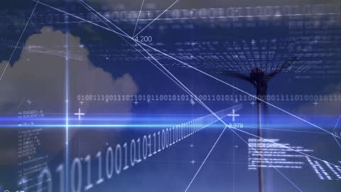 Digital Data Streams Intersecting Wind Turbine