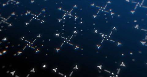 Dynamic abstract shapes on a navy background