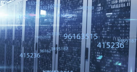 Futuristic Server Room with Data Interface