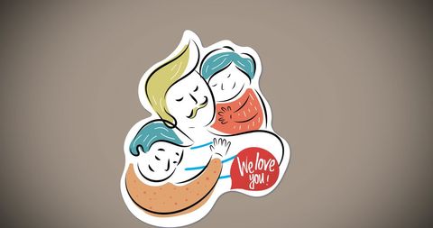 Heartwarming hug achievements with father and children drawing