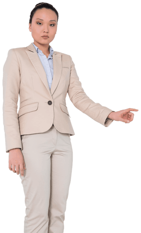 transparent serious asian businesswoman pointing in beige suit - Download Free Stock Videos Pikwizard.com