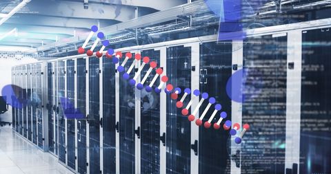 DNA Strand Overlay and Computer Server Integration Concept - Download Free Stock Images Pikwizard.com