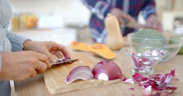 People Preparing Healthy Vegetarian Meal, Chopping Vegetables in Kitchen - Download Free Stock Images Pikwizard.com