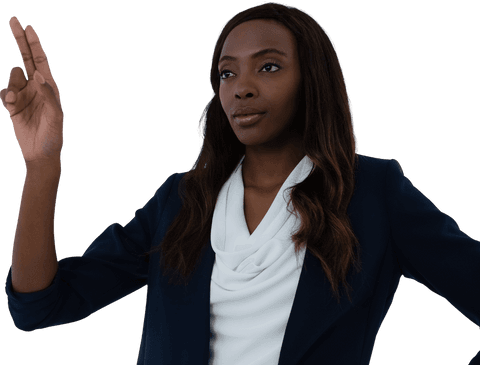 Transparent Young Businesswoman Engaging With Virtual Interface