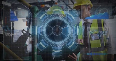 Engineers Collaborating Using Holographic Interface in Industrial Plant