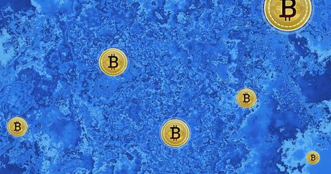 Bitcoin Symbols Floating on Blue Abstract Background - Download Free Stock Images Pikwizard.com