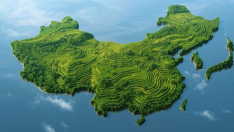 Floating green landfoot reveals emerald topography