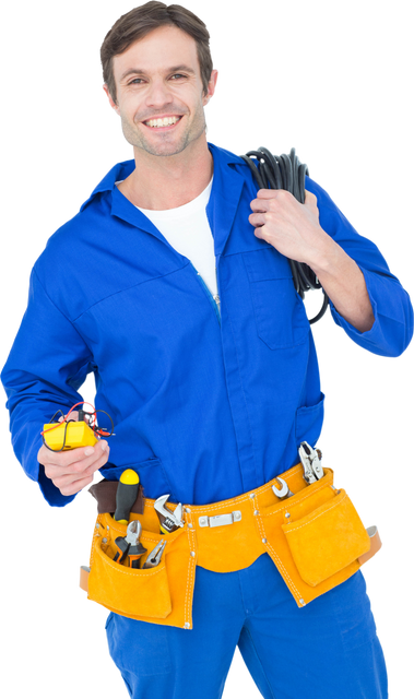 Transparent Electrician Smiling Carrying Tools and Equipment - Download Free Stock Videos Pikwizard.com