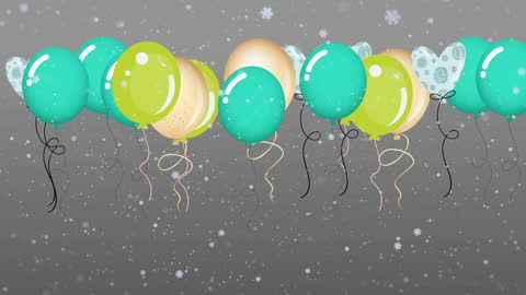 Colorful Balloons Floating on Snowy Background