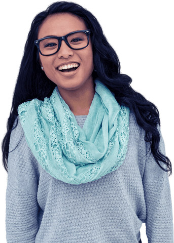 Smiling Asian Woman in Stylish Glasses With Turquoise Scarf - Download Free Stock Videos Pikwizard.com