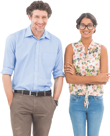 Smiling Diverse Professionals Posing in Transparent Setting
