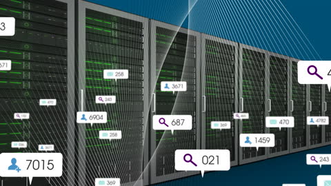 Global Social Media Icons Floating in Virtual Server Environment