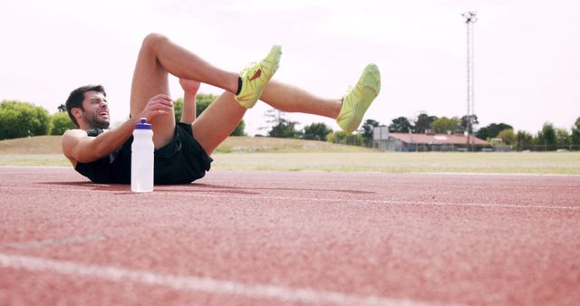 Exhausted Male Athlete Resting after Intense Track Workout - Download Free Stock Images Pikwizard.com