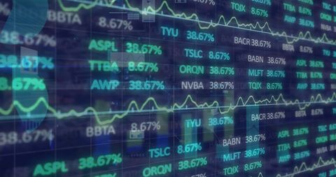 Digital financial data display with graphs and charts
