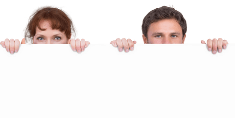 couple peeking behind transparent blank sign - Download Free Stock Videos Pikwizard.com