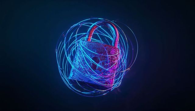 Padlock with Neon Swirls in Futuristic Cybersecurity Theme