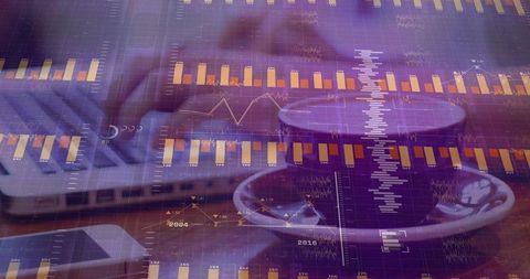 Financial Data Analytics Displayed With Coffee and Laptop Workspace