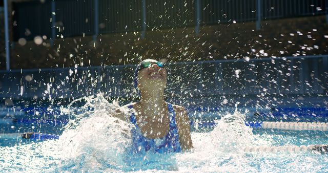 Young Swimmer Splashing in Outdoor Pool on Sunny Day - Download Free Stock Images Pikwizard.com