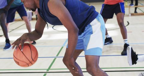 Diverse Basketball Team Training Indoors